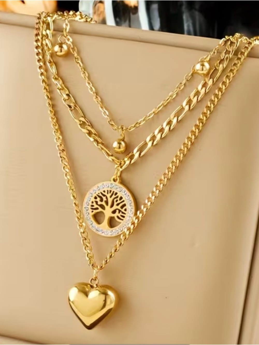 Gold Layered Tree of Life & Heart Pendant Necklace - Women Jewelry